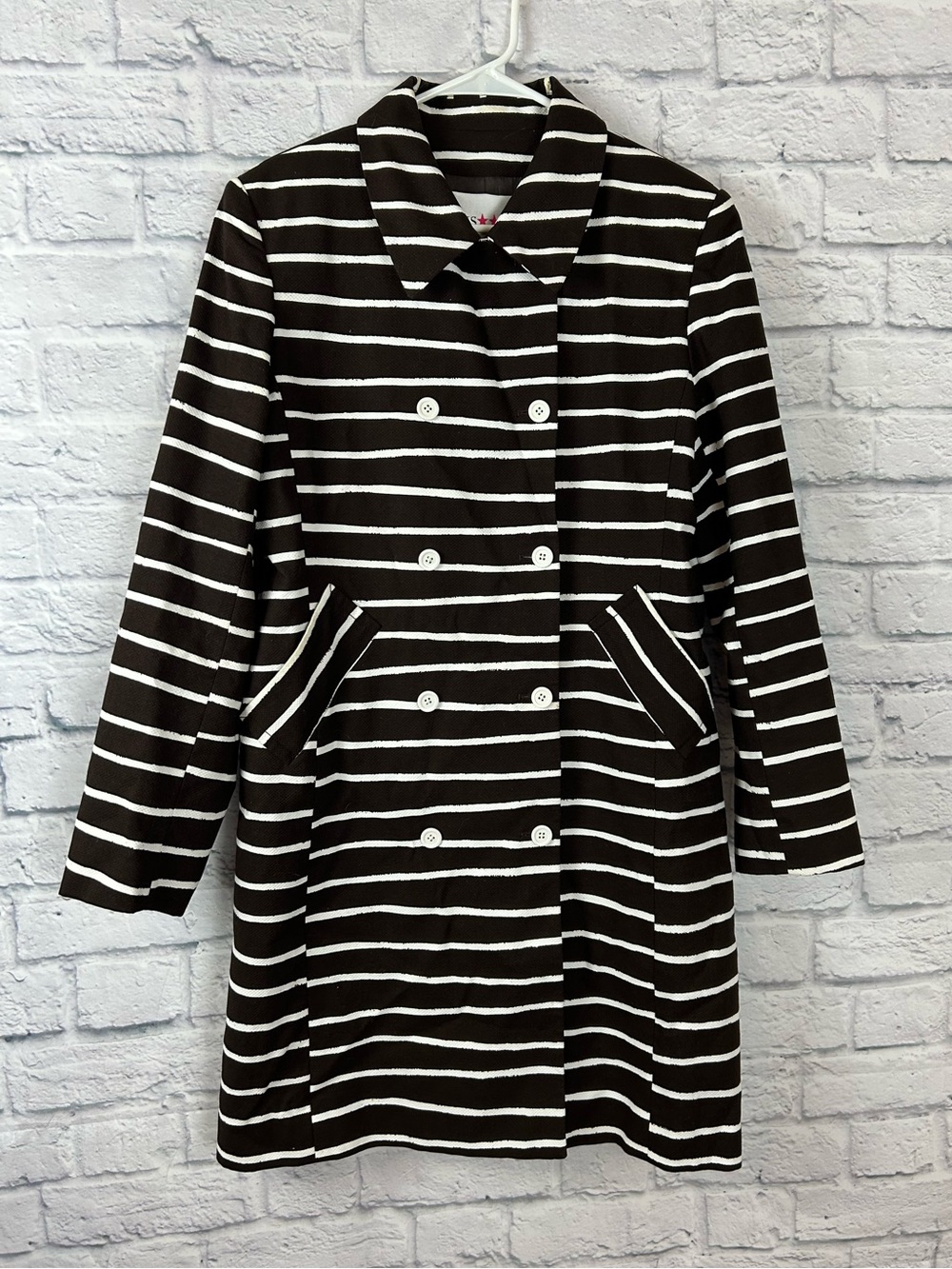 Vintage IS**C Brown & White Striped Double Breasted Trench Coat Size 12